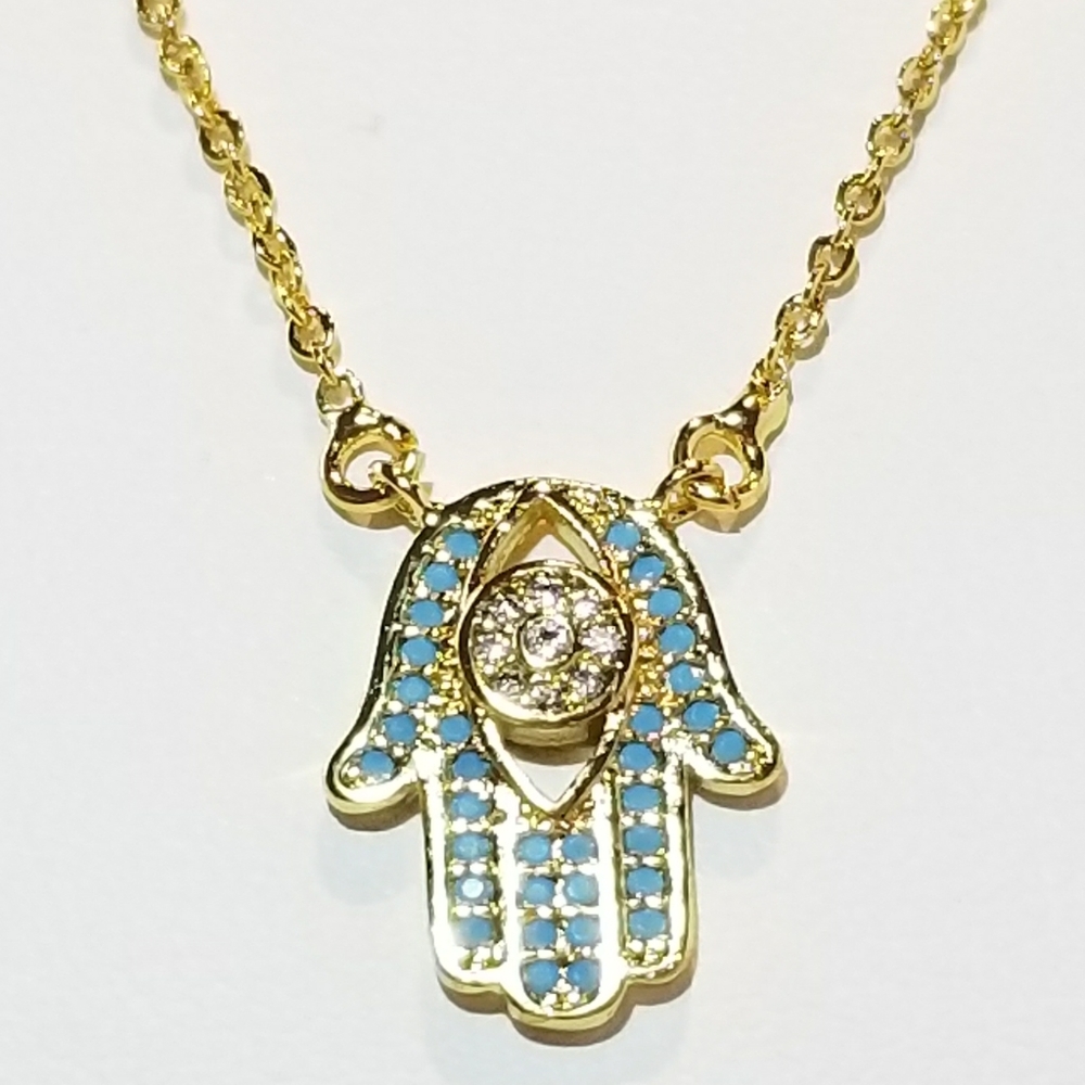 Dainty Hamsa Pave CZ Necklace NEW - Picture 1 of 7